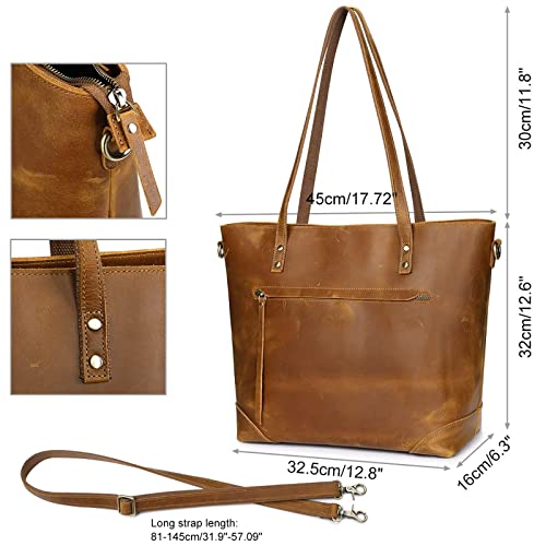 S-ZONE Vintage Genuine Leather Shoulder Tote Bag for Women Purse Handbag with Back Zipper Pocket Large