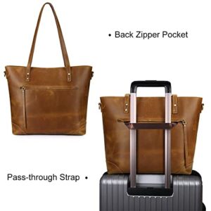 S-ZONE Vintage Genuine Leather Shoulder Tote Bag for Women Purse Handbag with Back Zipper Pocket Large