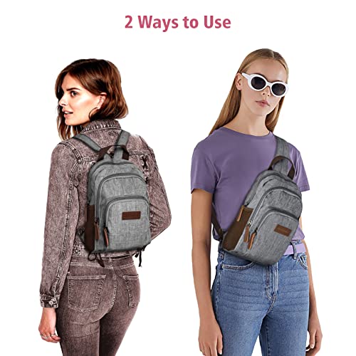 Sling Bag, PACKISM Adjustable Straps Sling Backpack, Multiple Compartment Pockets Crossbody Bags for Women, Multi-purpose Backpack Purse, Grey