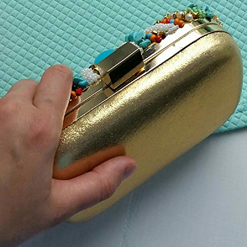 Vintage Colorful Stones Women Beaded Clutch Bag Evening Wedding Handbags Purses (Gold)