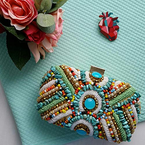 Vintage Colorful Stones Women Beaded Clutch Bag Evening Wedding Handbags Purses (Gold)