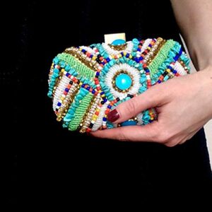 Vintage Colorful Stones Women Beaded Clutch Bag Evening Wedding Handbags Purses (Gold)