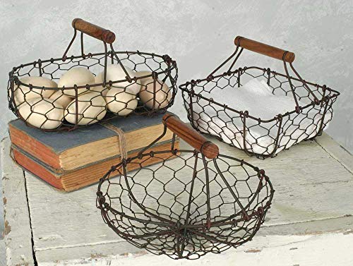 Chicken Wire Baskets in Rust Finish Set of Three