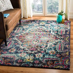 safavieh monaco collection 8′ x 10′ blue / fuchsia mnc252j boho chic medallion distressed non-shedding living room bedroom dining home office area rug