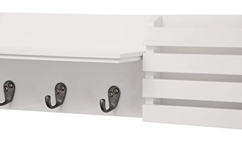 kieragrace KG Sydney Wall Shelf and Mail Holder with 3 Hooks - White, 24" (FN00377-5)