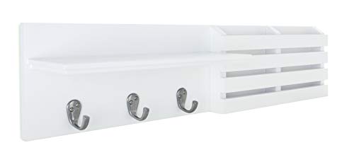 kieragrace KG Sydney Wall Shelf and Mail Holder with 3 Hooks - White, 24" (FN00377-5)