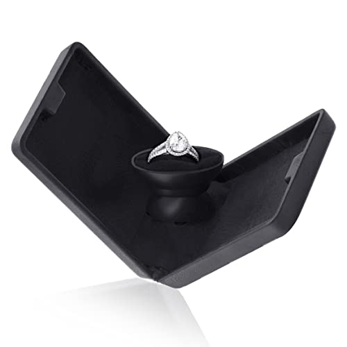 Noble Pop the Question Ring Box - Flat & Slim Engagement Ring Box for Proposal or Special Occasion with Surprise Element (Black)