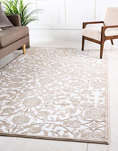 Unique Loom Rushmore Collection Classic Traditional Tone Textured Intricate Design Area Rug, 7 ft x 10 ft, Tan/White