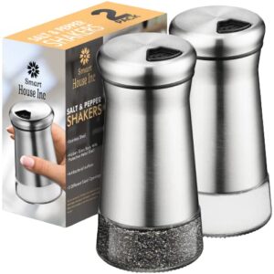 the original salt and pepper shakers set – spice dispenser with adjustable pour holes – stainless steel & glass – set of 2 bottles
