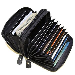 leatherboss genuine leather rfid safe double zipper accordion wallet organizer for men women, black