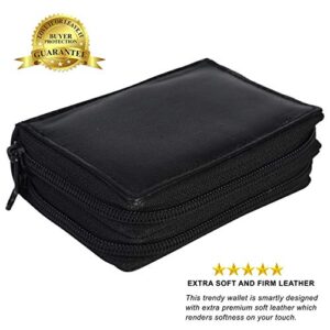 Leatherboss Genuine Leather Rfid Safe Double Zipper Accordion Wallet Organizer For Men Women, Black