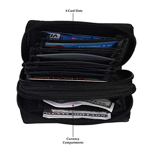 Leatherboss Genuine Leather Rfid Safe Double Zipper Accordion Wallet Organizer For Men Women, Black