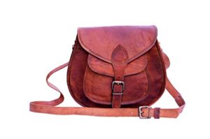indianhandoart 10″ inch distressed leather women’s hippe leather purse crossbody shoulder bag travel satchel handbag ipad bag.