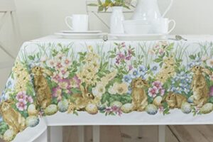 benson mills blooming bunnies fabric easter tablecloth, spillproof indoor/outdoor spring and easter table cloth (blooming bunnies, 60″ x 120″ rectangular)