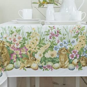Benson Mills Blooming Bunnies Fabric Easter Tablecloth, Spillproof Indoor/Outdoor Spring and Easter Table Cloth (Blooming Bunnies, 60" X 120" Rectangular)