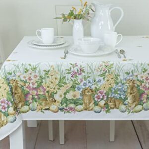 Benson Mills Blooming Bunnies Fabric Easter Tablecloth, Spillproof Indoor/Outdoor Spring and Easter Table Cloth (Blooming Bunnies, 60" X 120" Rectangular)