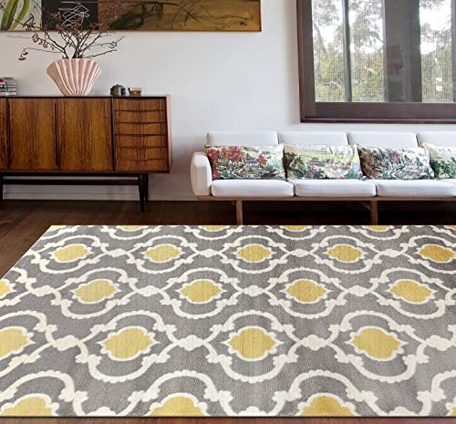 Moroccan Trellis Contemporary Gray/Yellow 7'3" x 10'2" Indoor Area Rug