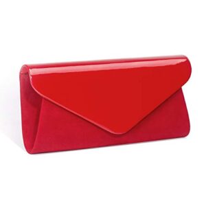 patent leather clutch classic purse, wallyn’s evening bag handbag with flannelette (red)