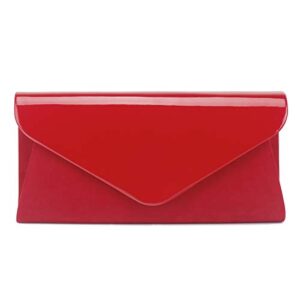 Patent Leather Clutch Classic Purse, WALLYN'S Evening Bag Handbag With Flannelette (Red)