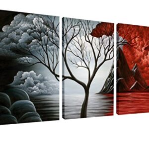 Wieco Art The Cloud Tree Wall Art Oil PaintingS Giclee Landscape Canvas Prints for Home Decorations, 3 Panels