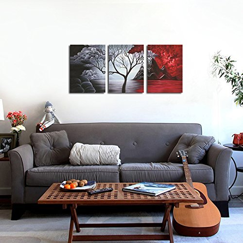 Wieco Art The Cloud Tree Wall Art Oil PaintingS Giclee Landscape Canvas Prints for Home Decorations, 3 Panels