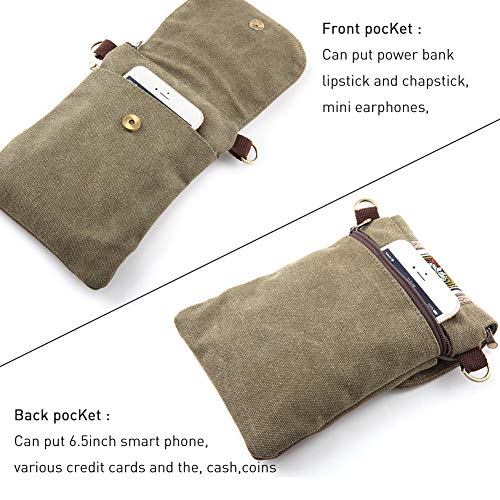 Vintage Embroidered Canvas Small Flip Crossbody Bag Cell Phone Pouch for Women Wristlet Wallet Bag Coin Purse (ArmyGreen 01)
