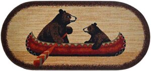cozy cabin bear canoe washable rug, 20 in x 44
