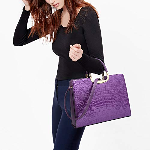 Womens Handbag Top Handle Shoulder Bag Tote Satchel Purse Work Bag with Matching Wallet (2-Croco Purple)