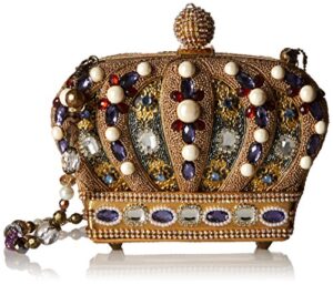 mary frances queendom beaded jeweled royal crown shoulder handbag purse, gold
