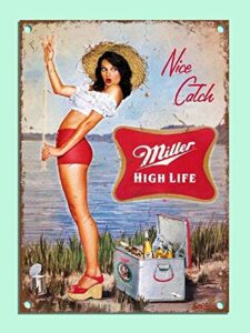 jesiceny new tin sign retro style miller beer girl fishing bar den aluminum metal sign 8×12 inch
