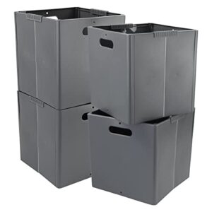 eagrye 4-pack collapsible plastic storage cubes bin, foldable cube storage baskets, gray
