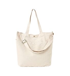 jeelow canvas tote crossbody shoulder bag handbag purse with shoulder strap for men & women (beige)