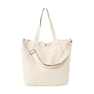 Jeelow Canvas Tote Crossbody Shoulder Bag Handbag Purse With Shoulder Strap For Men & Women (Beige)