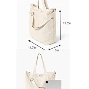 Jeelow Canvas Tote Crossbody Shoulder Bag Handbag Purse With Shoulder Strap For Men & Women (Beige)