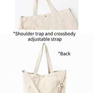 Jeelow Canvas Tote Crossbody Shoulder Bag Handbag Purse With Shoulder Strap For Men & Women (Beige)