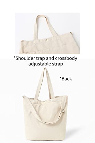 Jeelow Canvas Tote Crossbody Shoulder Bag Handbag Purse With Shoulder Strap For Men & Women (Beige)