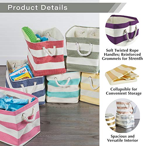 DII Collapsible Laundry Hamper/Storage Basket, Stripe Woven Paper, Gold Stripe, Large