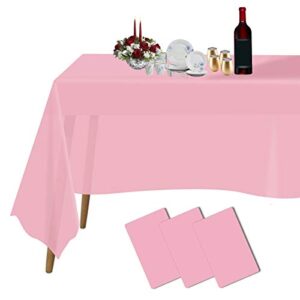 plastic tablecloths for rectangle tables 3 pack 54″ x 108″ party table cloths disposable for 6 to 8 foot tables indoor or outdoor parties birthdays weddings christmas anniversary buffet table (pink)