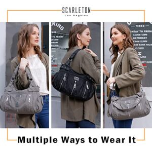 Scarleton Purses for Women Large Hobo Bags Washed Vegan Leather Shoulder Bag Satchel Tote Top Handle Handbags, H129224, Grey