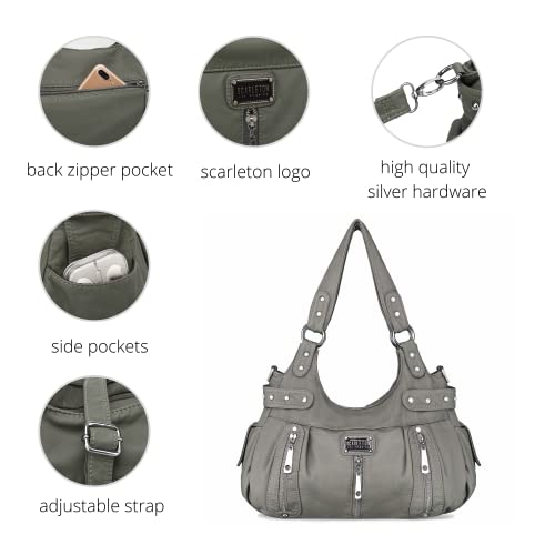 Scarleton Purses for Women Large Hobo Bags Washed Vegan Leather Shoulder Bag Satchel Tote Top Handle Handbags, H129224, Grey