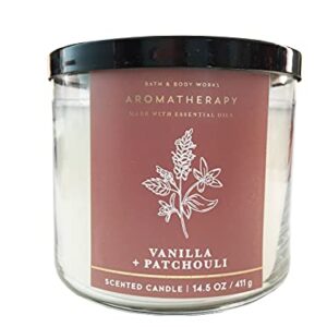 Bath and Body Works 3 Wick Scented Comfort Aromatherapy Candle Vanilla and Patchouli 14.5 Ounce with Natural Essential Oils