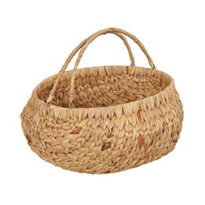 household essentials brown woven wicker flower basket with handles | natural hyacinth