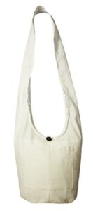 lovely creations thai monk buddha cotton sling crossbody messenger bag purse hippie hobo shoulder bag (์nn white)