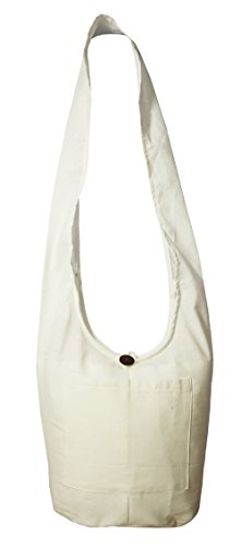 Lovely Creations Thai Monk Buddha Cotton Sling Crossbody Messenger Bag Purse Hippie Hobo Shoulder Bag (์NN White)