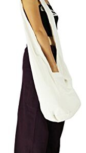 Lovely Creations Thai Monk Buddha Cotton Sling Crossbody Messenger Bag Purse Hippie Hobo Shoulder Bag (์NN White)