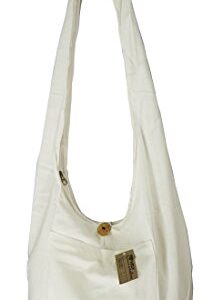 Lovely Creations Thai Monk Buddha Cotton Sling Crossbody Messenger Bag Purse Hippie Hobo Shoulder Bag (์NN White)