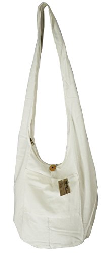 Lovely Creations Thai Monk Buddha Cotton Sling Crossbody Messenger Bag Purse Hippie Hobo Shoulder Bag (์NN White)