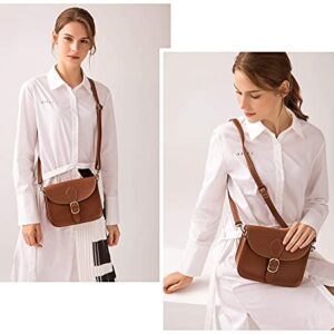 Crossbody Saddle Light Brown Camel Vegan Leather Bag Small Retro Satchel For Women Vintage Simple Handbag Faux Leather Casual Purse