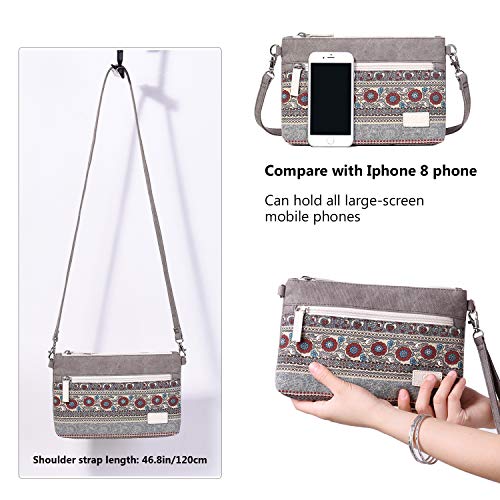 ArcEnCiel Small mini Crossbody Bag Canvas Cell Phone Purse Wallet with Shoulder Strap Handbag for Women Girls (Gray)