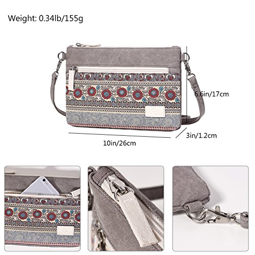 ArcEnCiel Small mini Crossbody Bag Canvas Cell Phone Purse Wallet with Shoulder Strap Handbag for Women Girls (Gray)